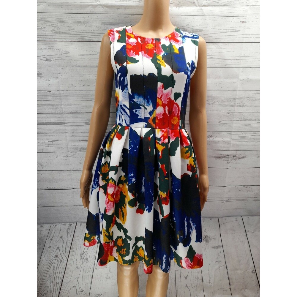 Latiste Multicolor Watercolor Dress Sz M Sleeveless Pleated Festival Summer